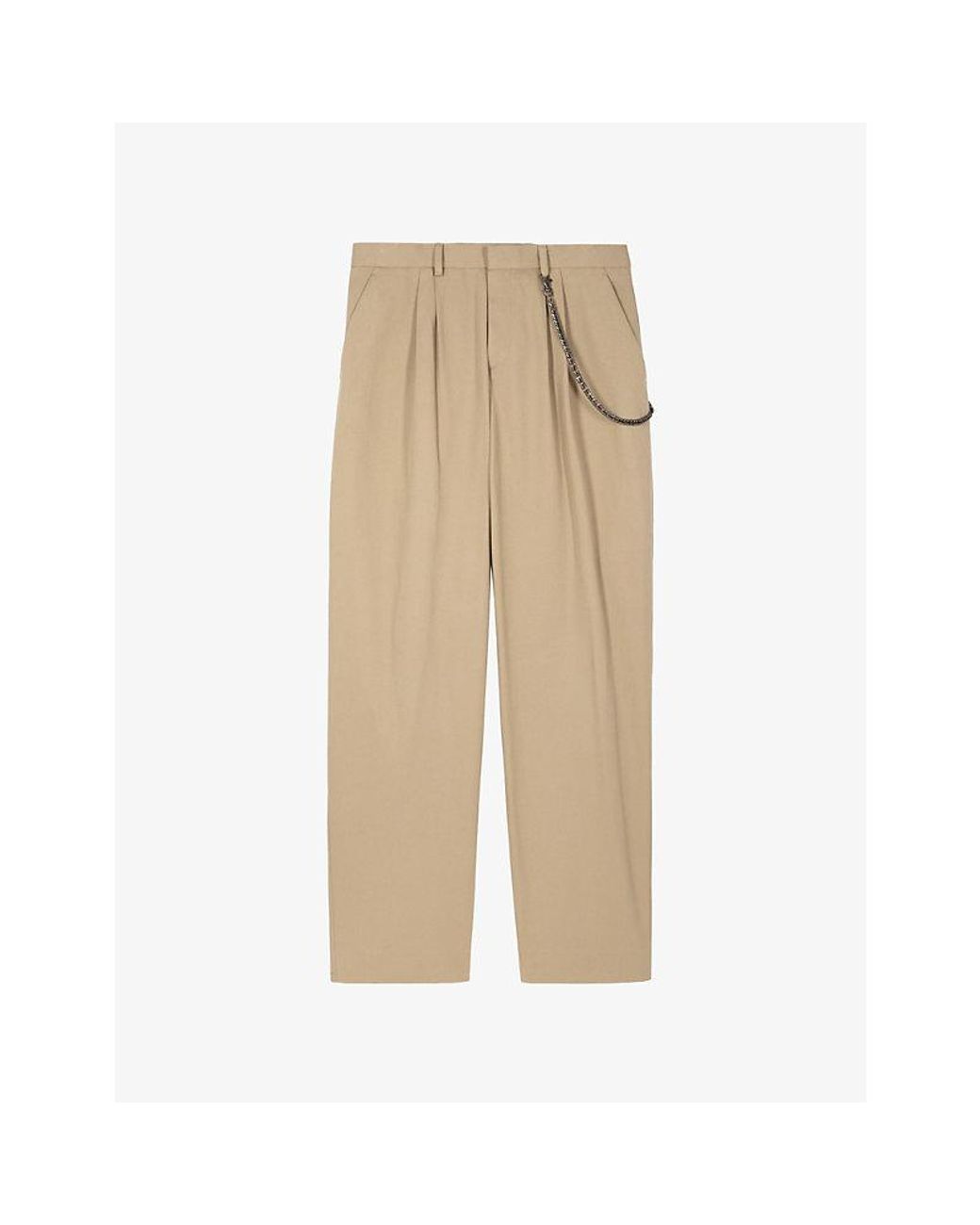 The Kooples Natural Chain-Embellished Straight-Leg Cotton Trousers for men
