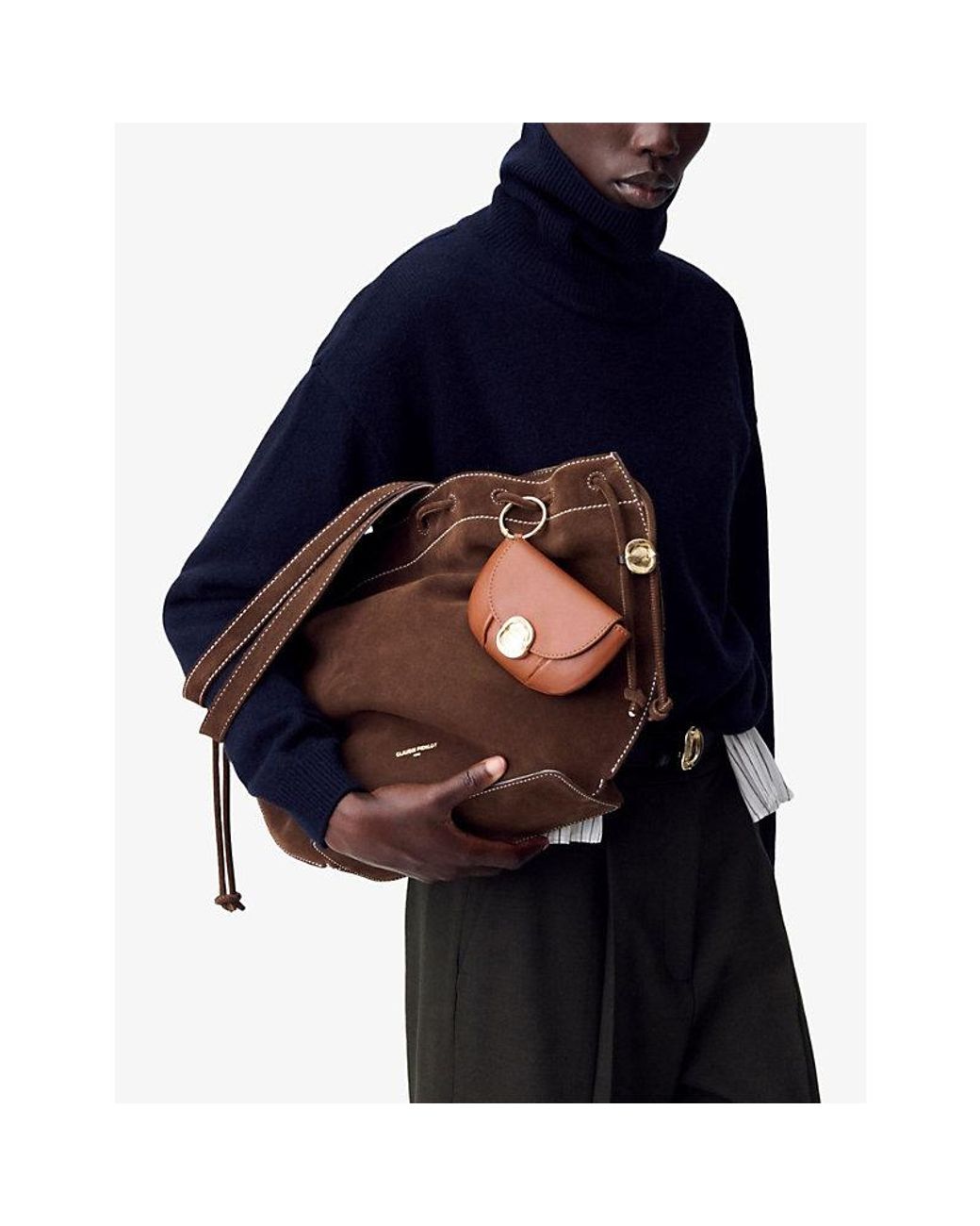 Claudie Pierlot Brown Logo-Embossed Suede Tote Bag