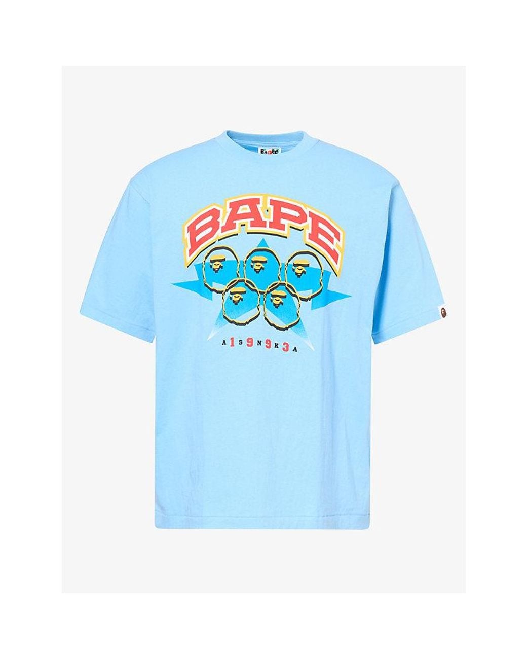 A Bathing Ape Blue Bape Twin Sta Graphic-Print Cotton T-Shirt for men