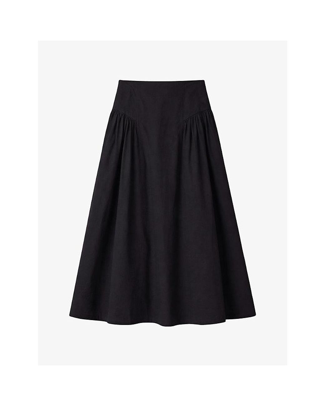Ro&zo Black Gathered High-Rise Cotton Midi Skirt
