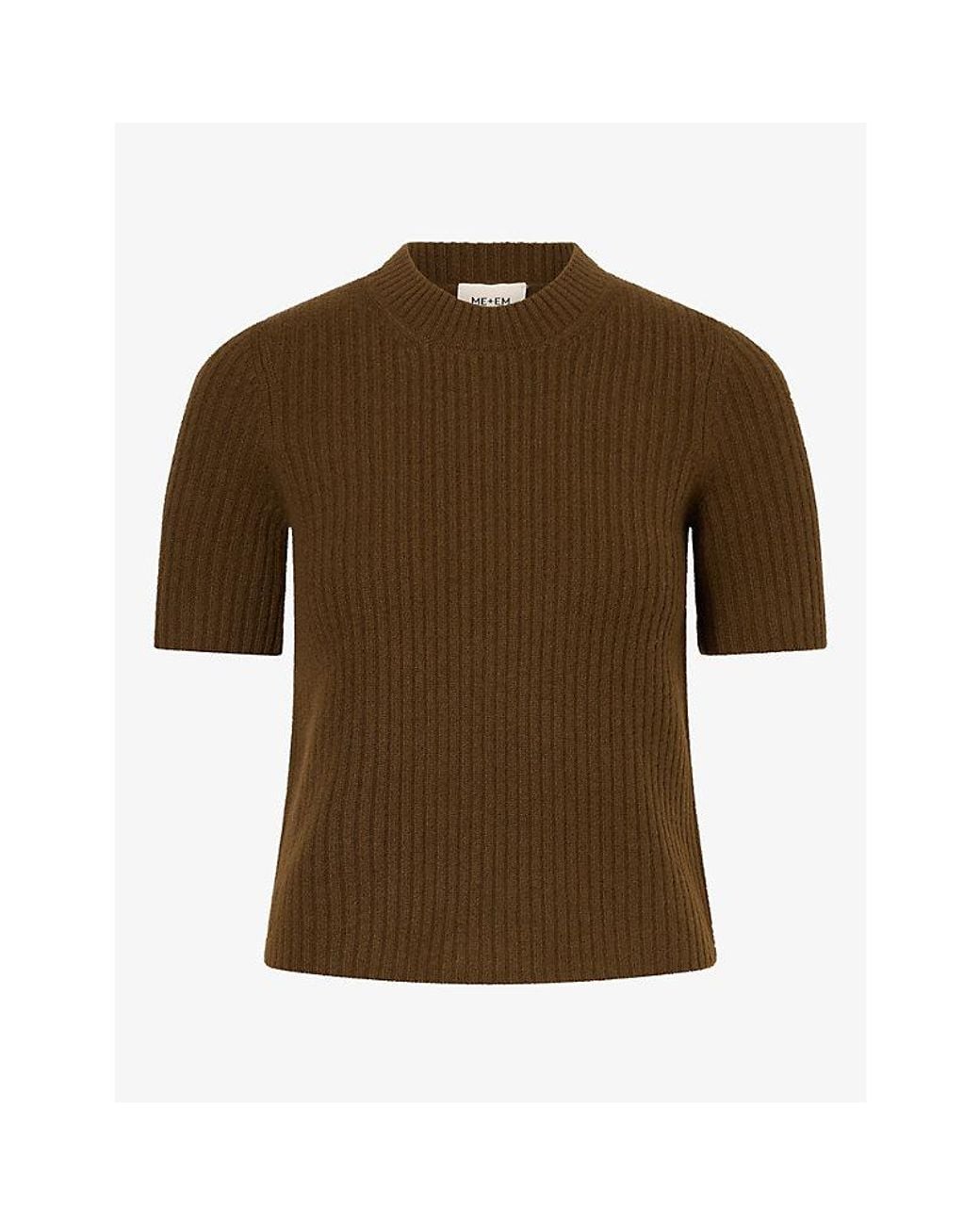 ME+EM Brown Rib Straight Merino Wool Knit T-Shirt