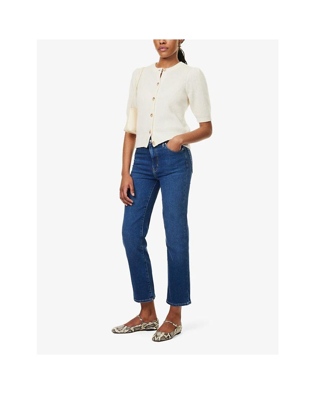 FRAME Blue Le Sleek Five-Pockets Straight-Leg High-Rise Stretch-Denim Blend Jeans