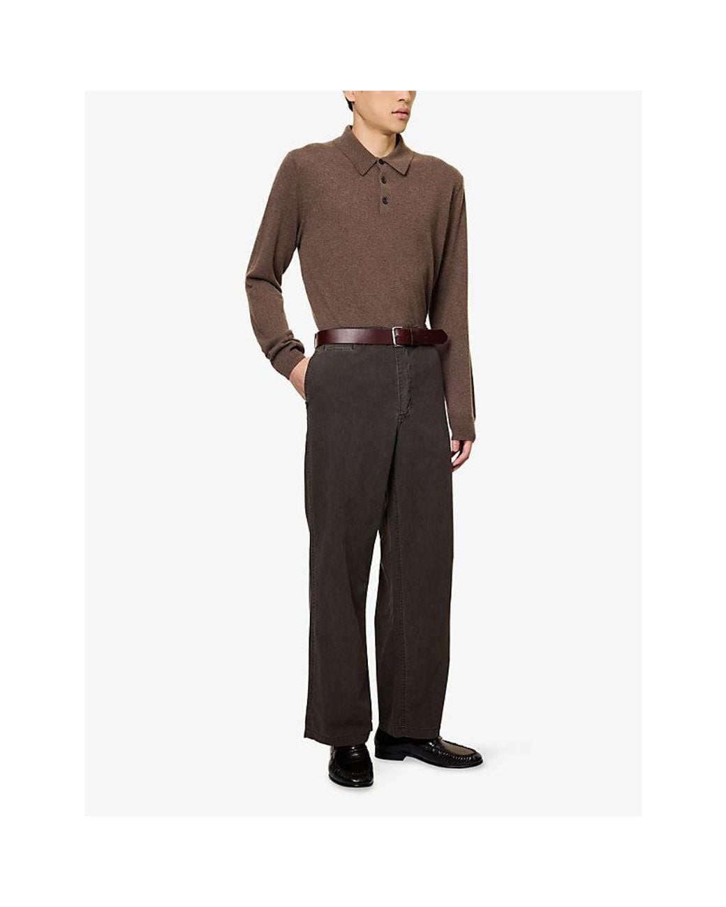Paul Smith Brown Long-Sleeve Cashmere Knitted Polo Shirt for men