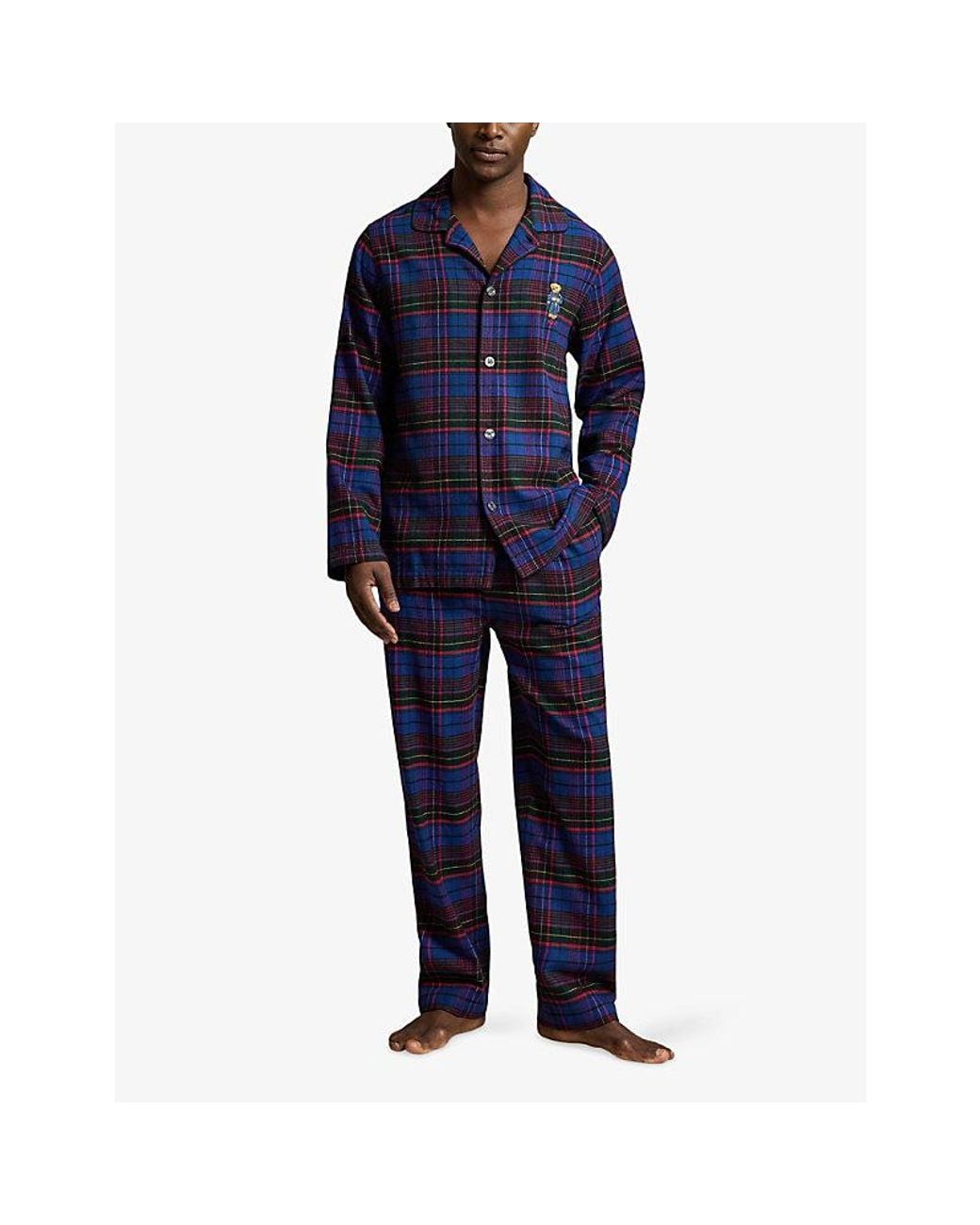 Polo Ralph Lauren Blue Plaid Relaxed-Fit Flannel Pyjama Set for men
