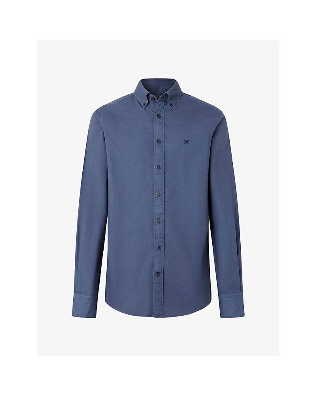 Hackett Blue Tailored-Fit Garment-Dyed Cotton Oxford Shirt for men