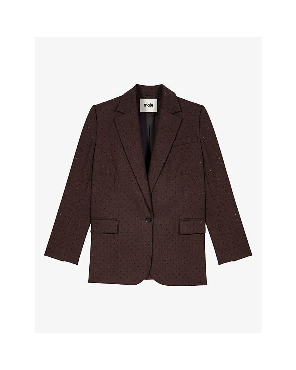 Maje Brown Rhinestone Woven Suit Jacket