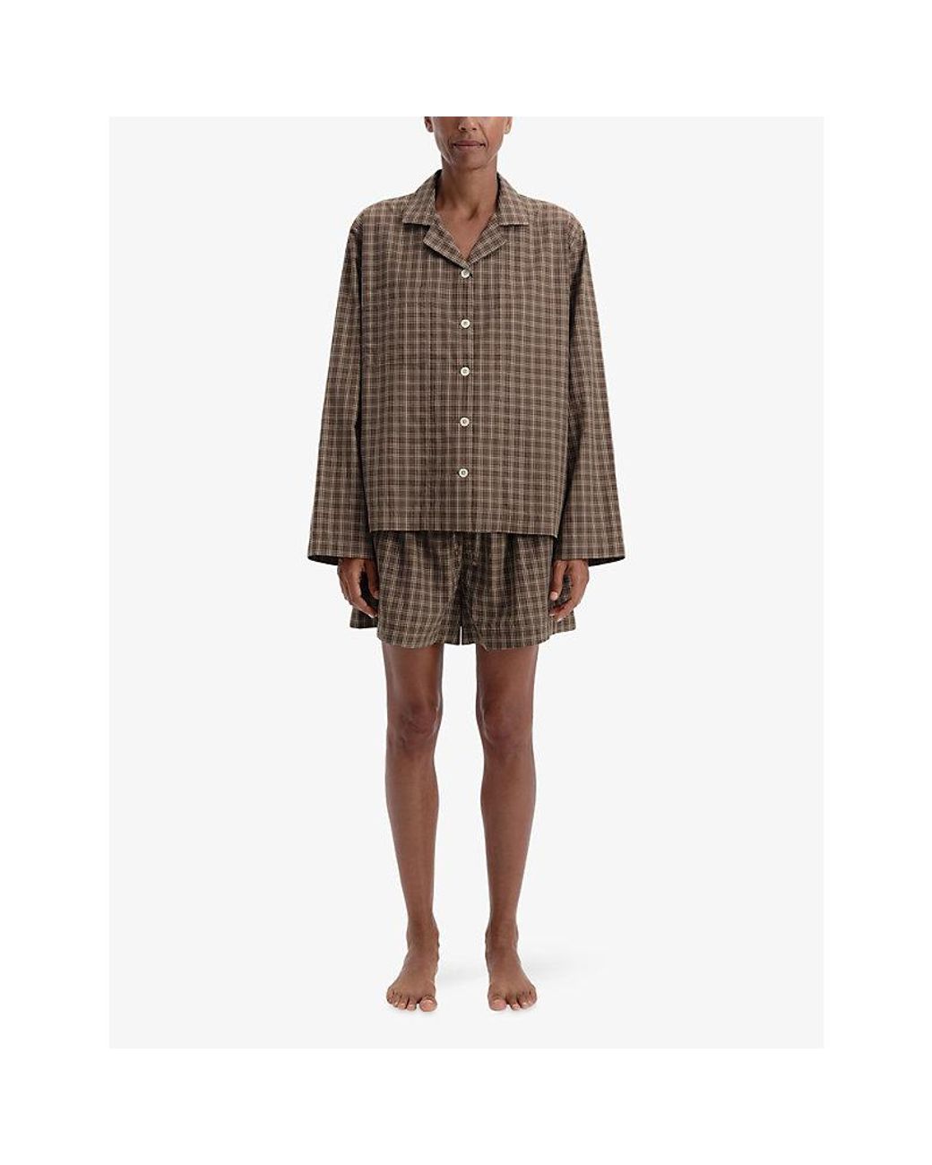 Tekla Brown Long-Sleeve Cotton-Twill Pyjama Shirt