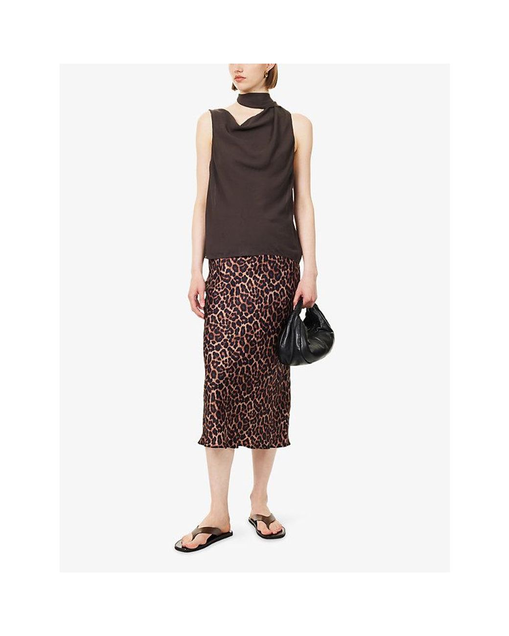 Anine Bing Red Bar-Print Silk Midi Skirt