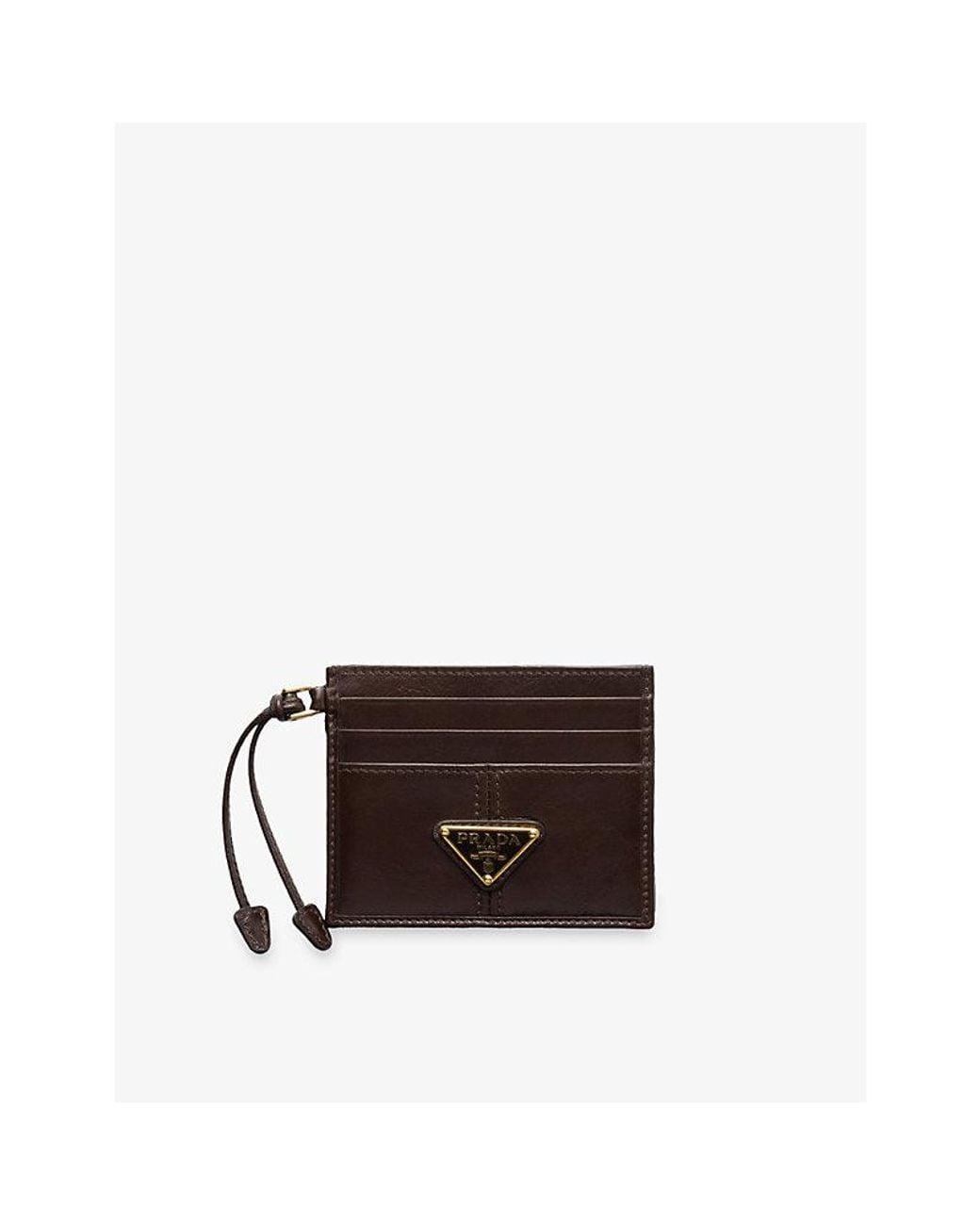 Prada Brown Triangle-Logo Leather Card Holder