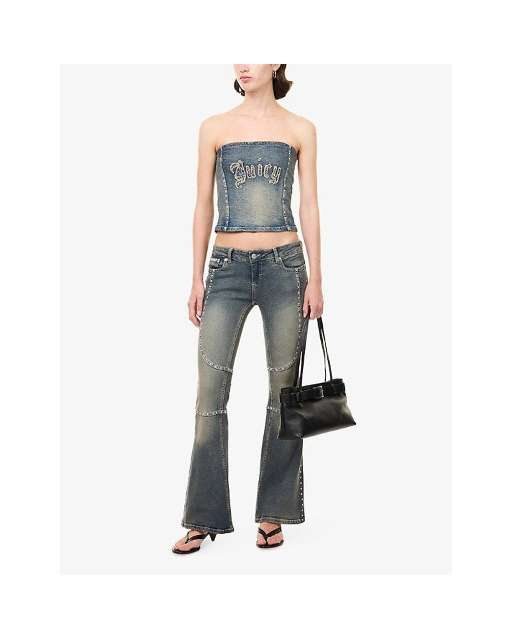 Juicy Couture Blue Studded Denim Cotton Corset Top