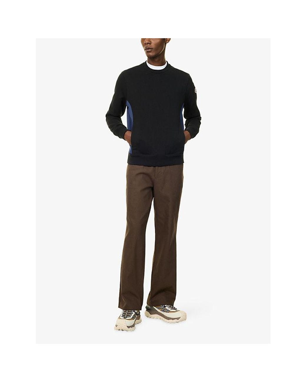 Moncler Blue Contrast Crewneck Cotton-Jersey Jumper for men