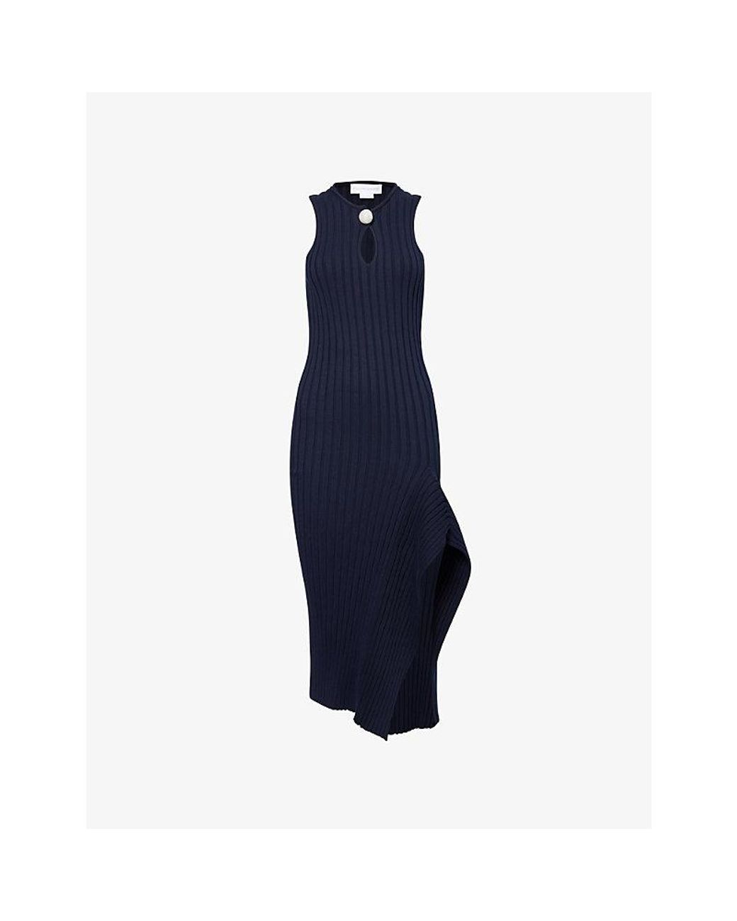 Stella McCartney Blue Ribbed Sculptural Cotton Knit Midi Dress