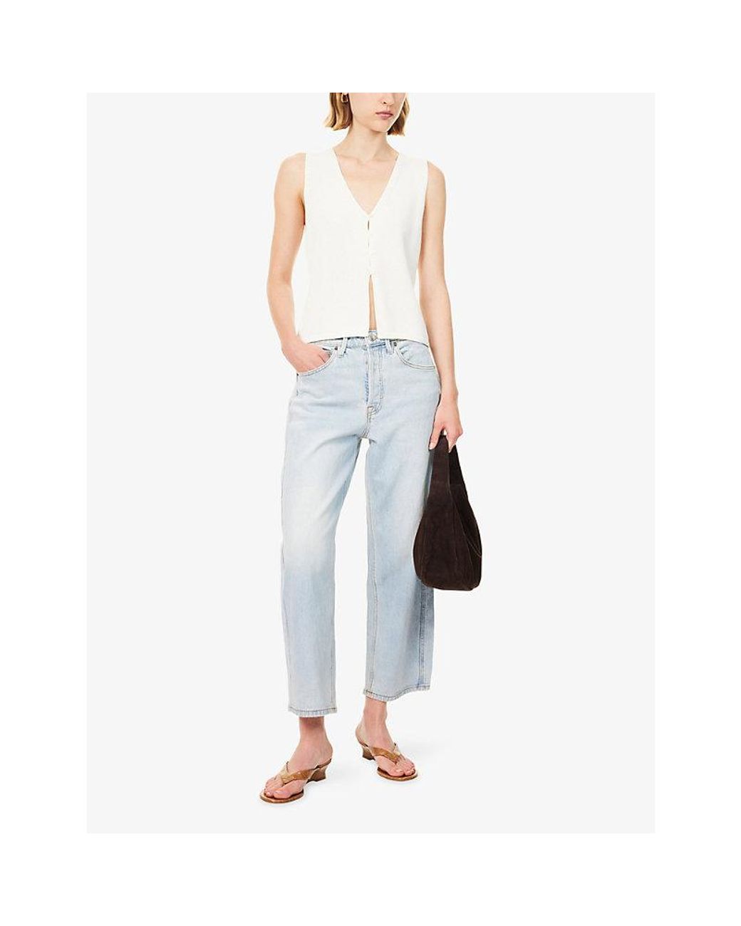 GOOD AMERICAN White The Knit Cotton And Linen-Blend Vest Top