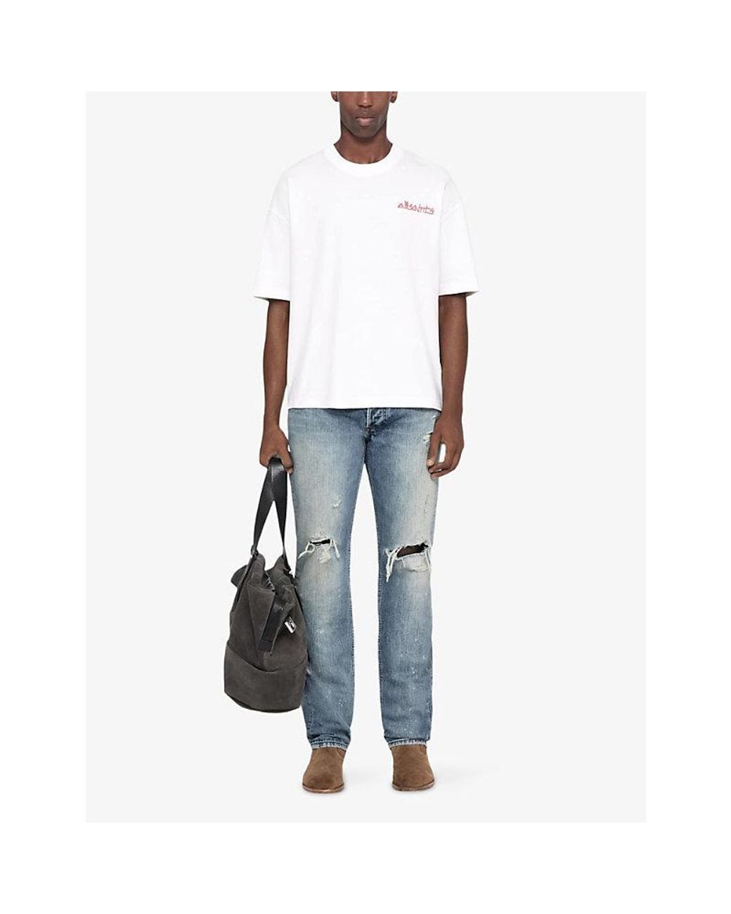 AllSaints White Stanza Logo-Print Cotton T-Shirt for men