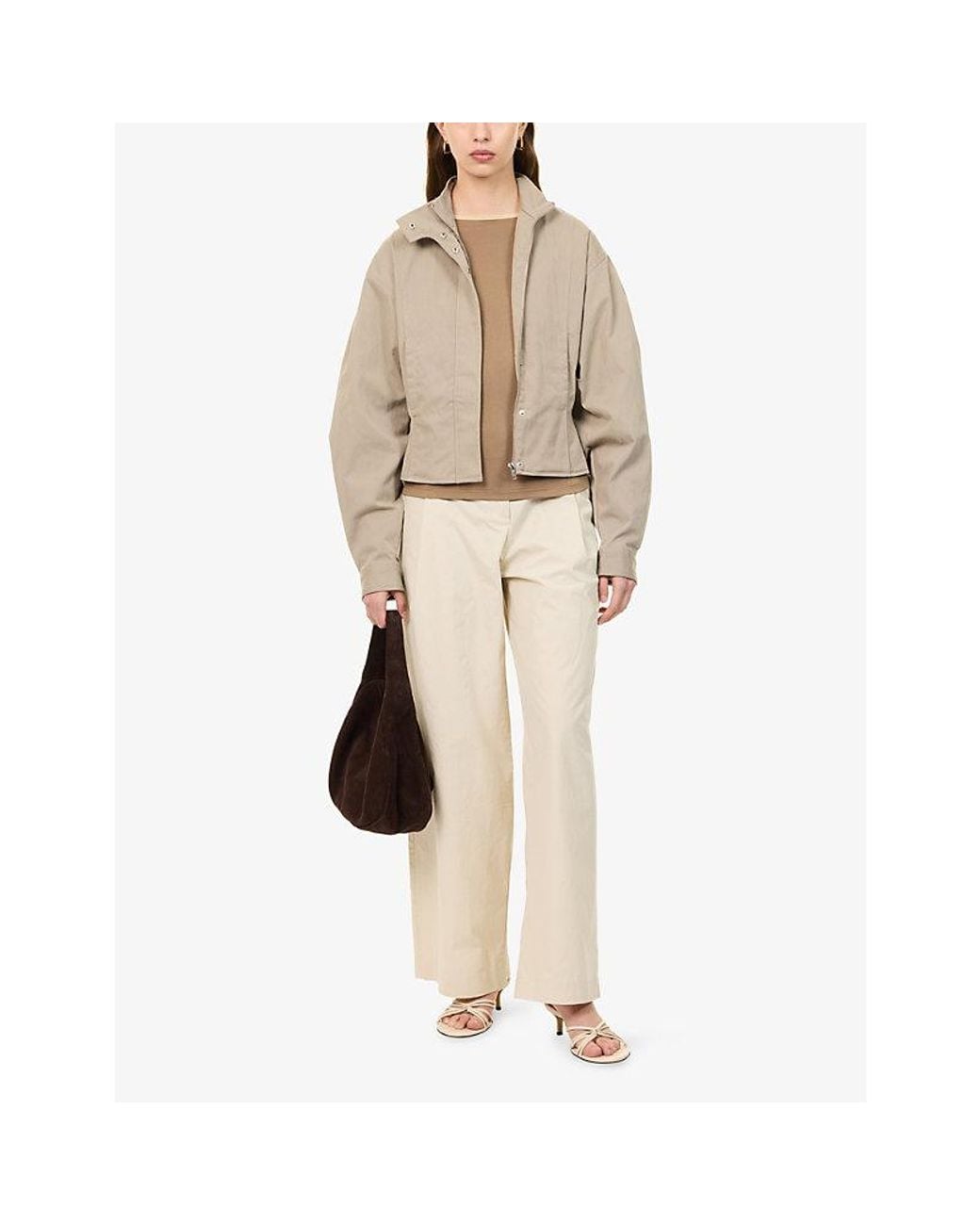 Belle Anna Natural Globo High-Neck Cotton-Blend Jacket