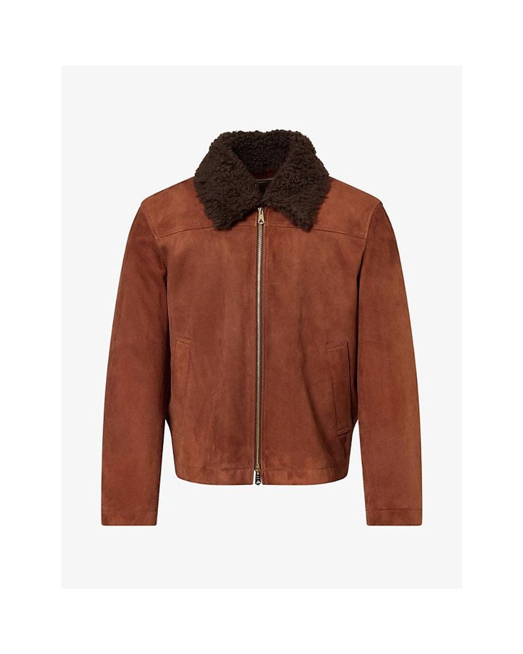 Paul Smith Brown Shearling Collar Suede Jacket for men
