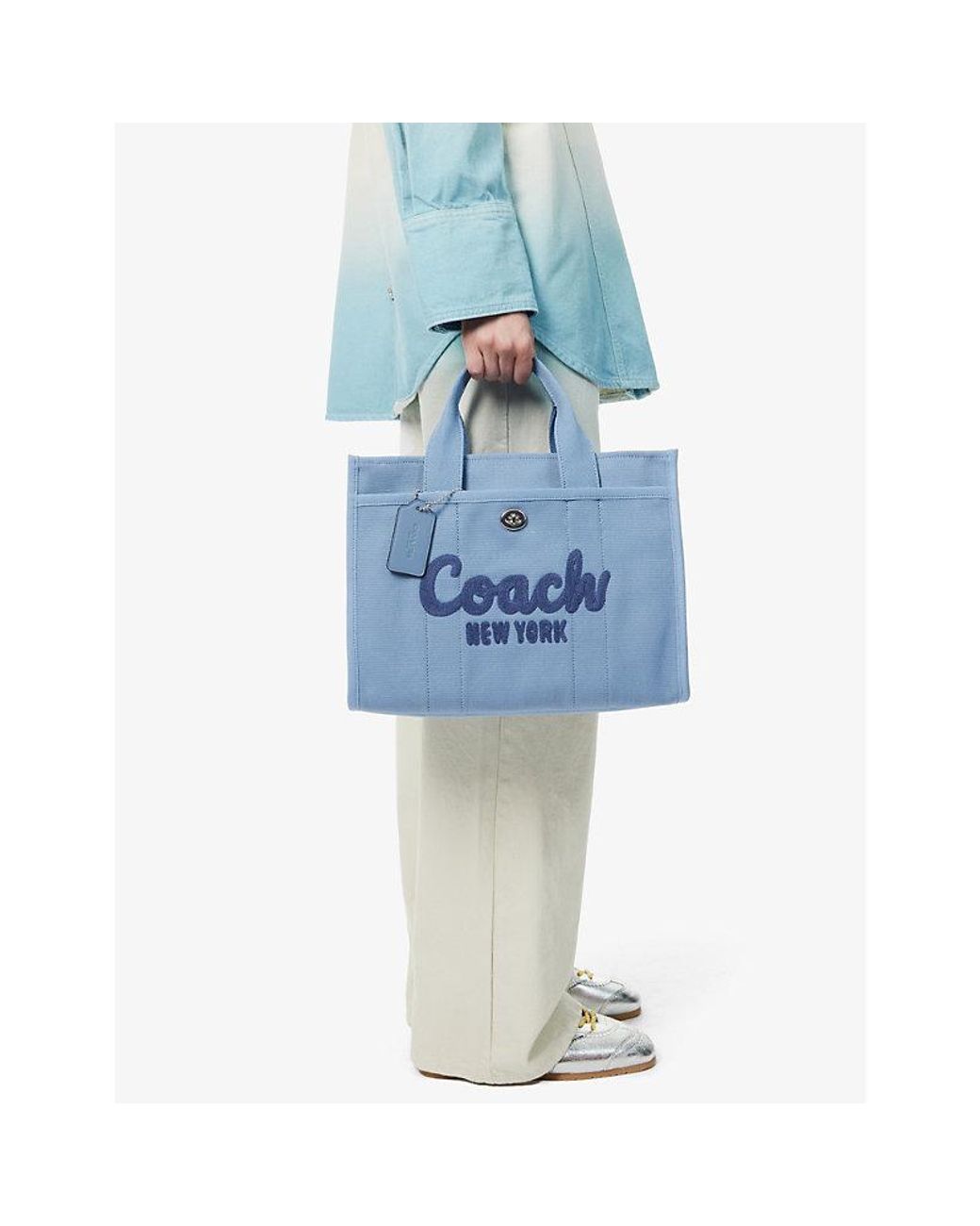 COACH Cargo 34 Logo-embroidered Canvas Tote Bag in Blue | Lyst