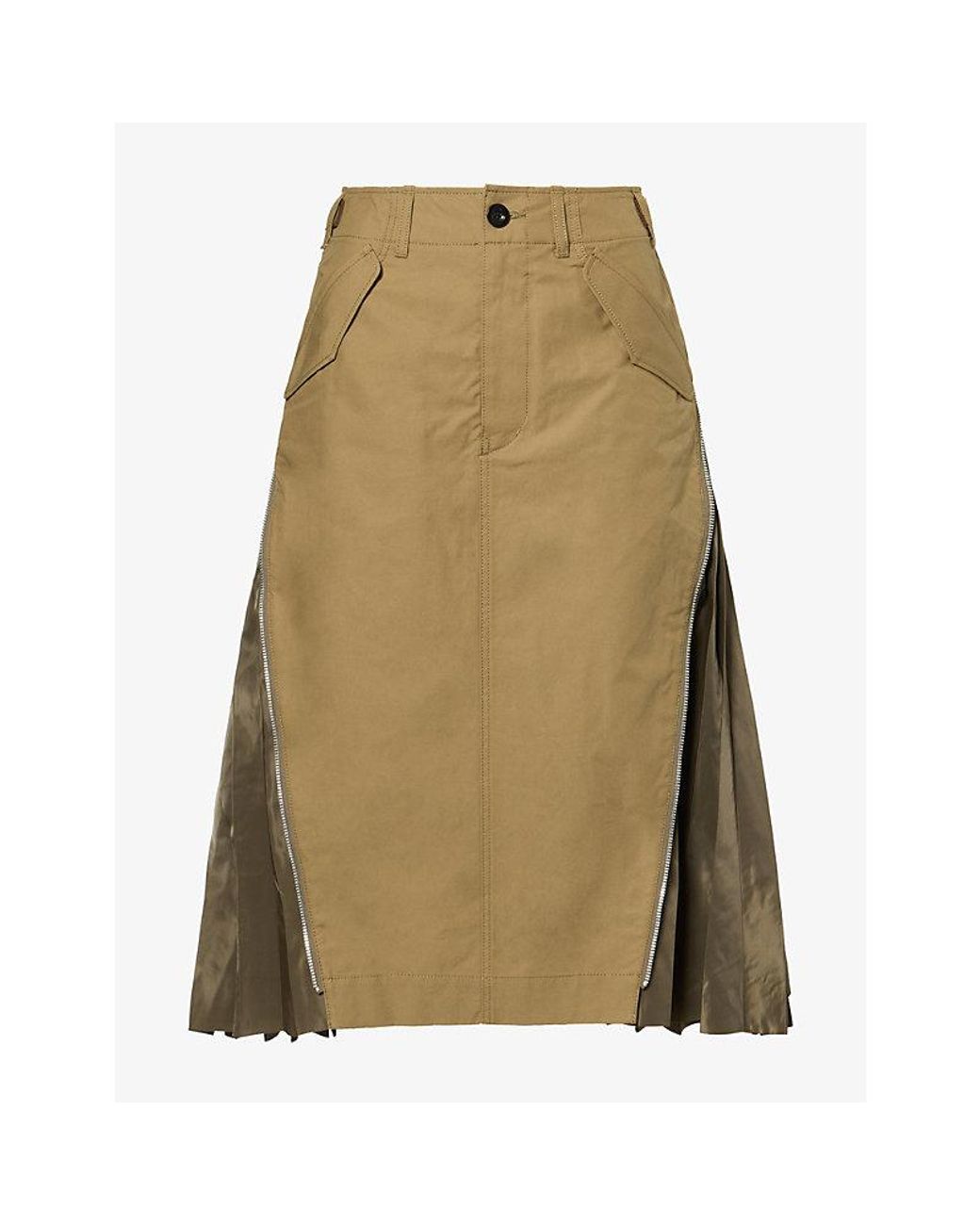 Sacai Natural Weather Zipped-Trim Cotton-Twill Midi Skirt