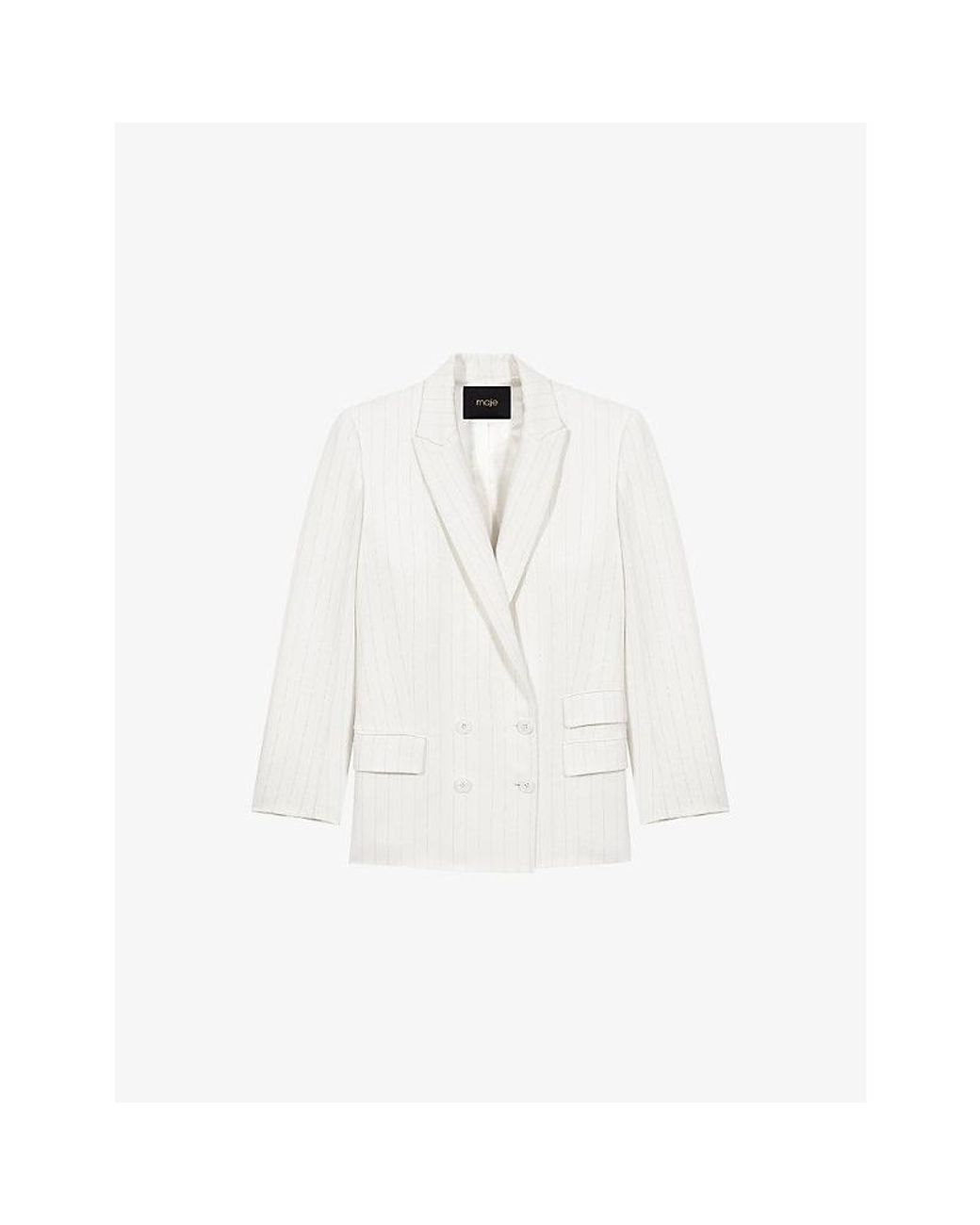 Maje White Relaxed-Fit Double-Breasted Lyocell-Blend Blazer