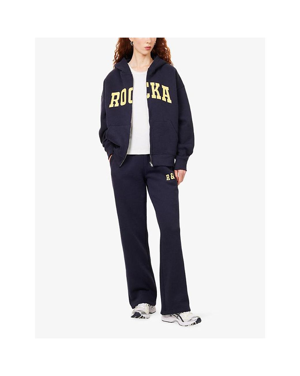 Ru & Rocka Blue Varsity Logo-Print Jersey Jogging Bottoms