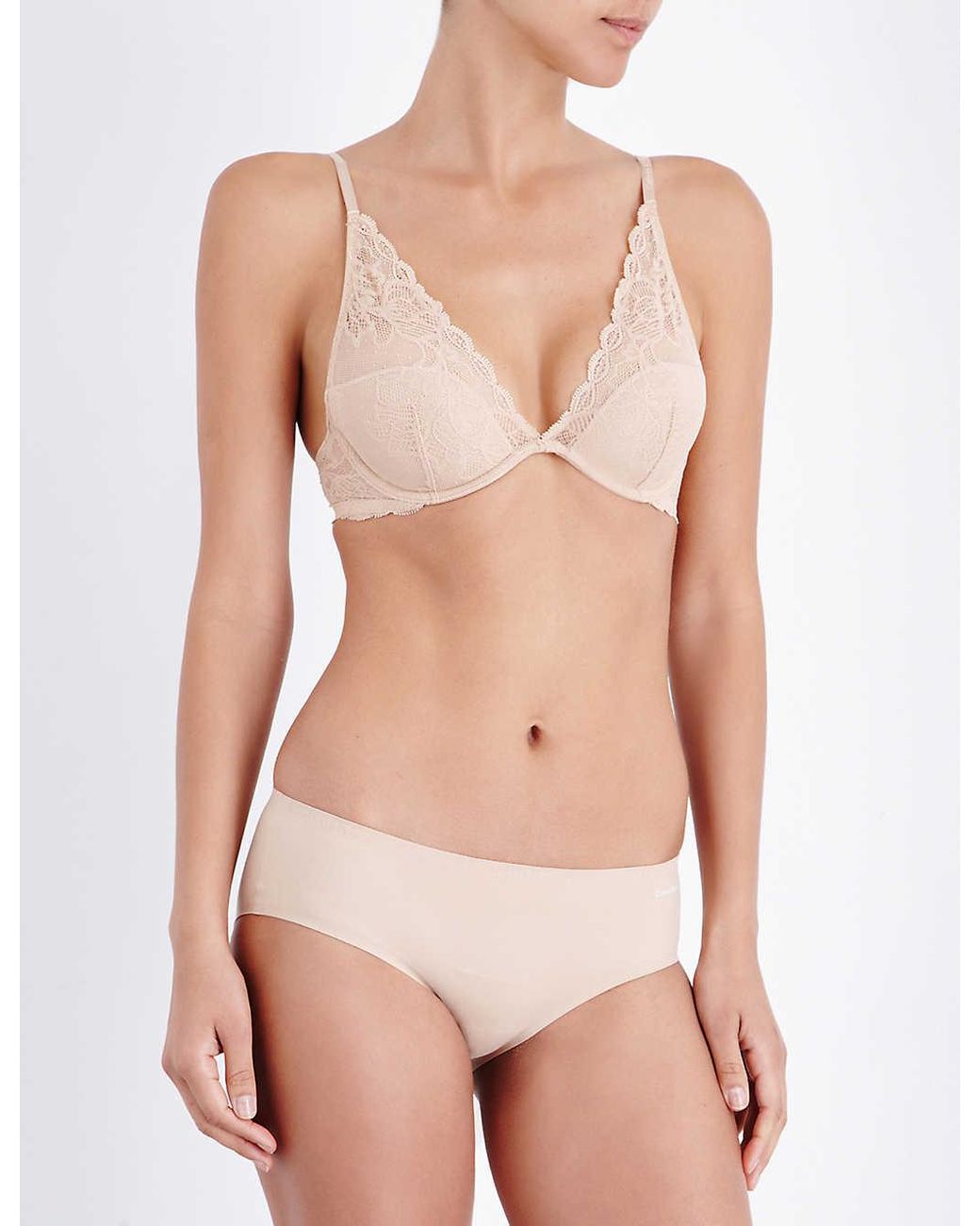 Calvin Klein Women's Seductive Comfort Unlined Lace Bra 44D Bare