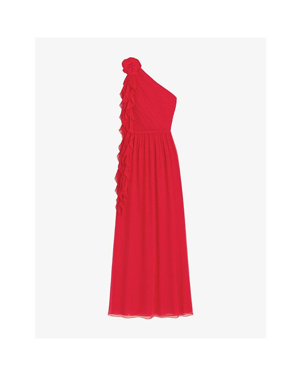 Ro&zo Red Isla Corsage One-Shoulder Woven Maxi Dress