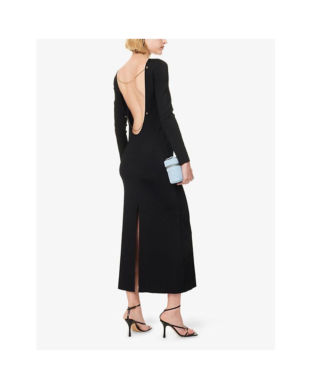 Bottega Veneta Black Open-Back Chain-Embellished Stretch-Woven Midi Dress