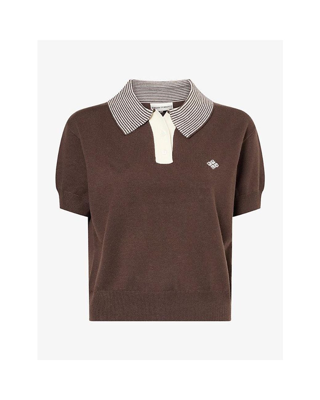 The Couture Club Brown Short-Sleeve Knitted Polo Top