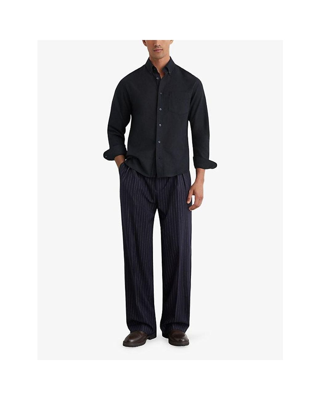Reiss Blue Hunt Regular-Fit Cotton-Flannel Shirt for men