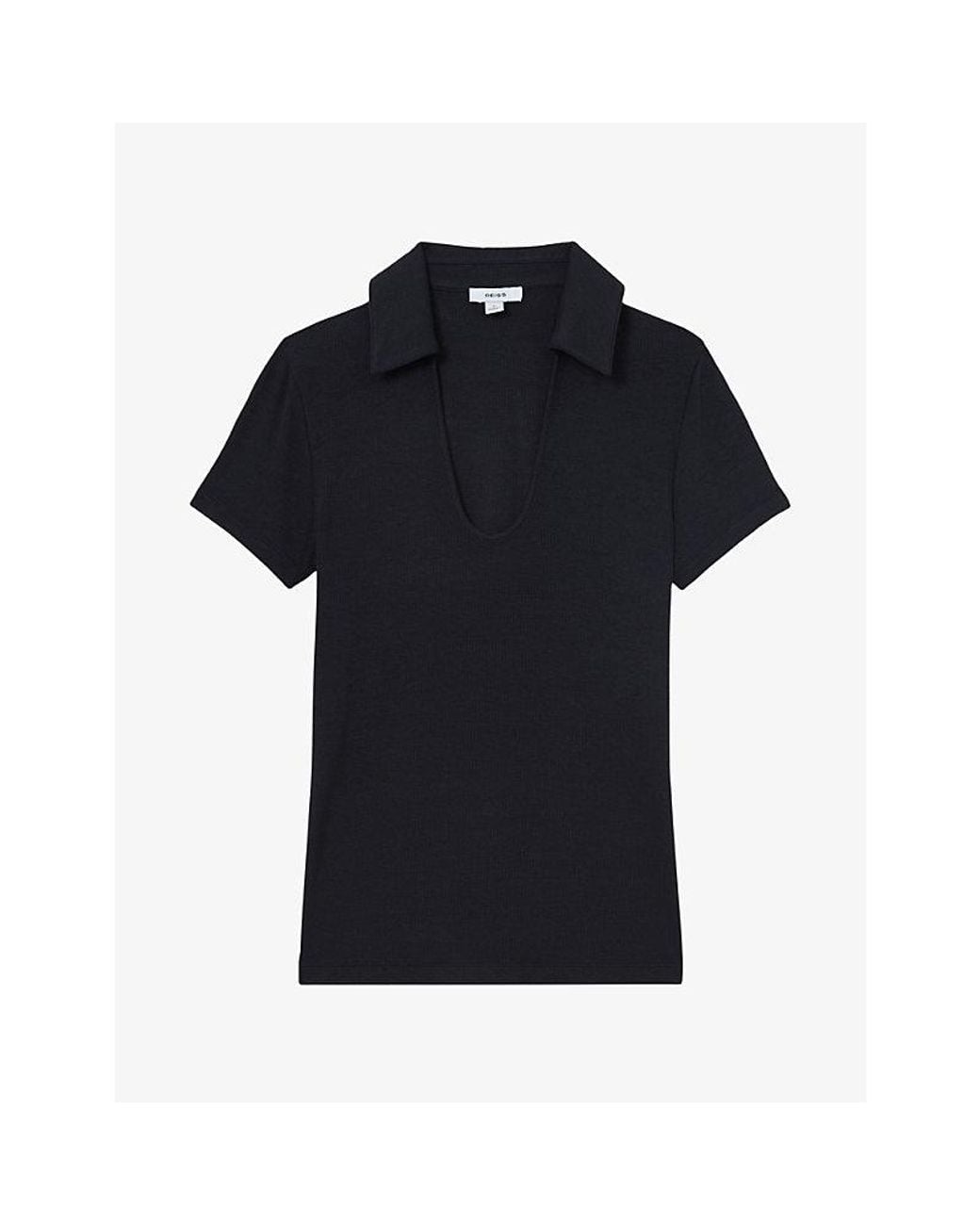 Reiss Black Daria Scoop-Neck Stretch-Jersey Polo