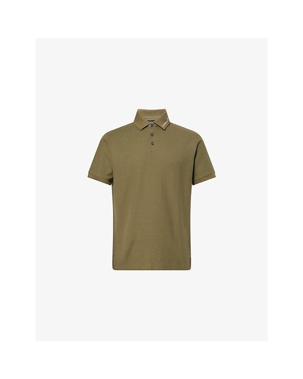 Emporio Armani Green Logo-Collar Short-Sleeve Cotton Polo for men