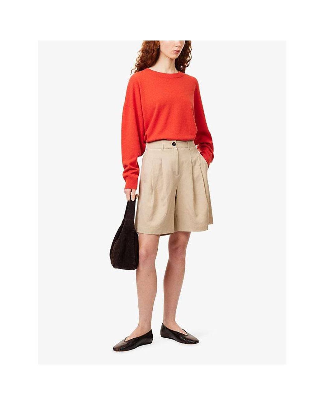 ME+EM Natural City Pleated Linen Blend Shorts