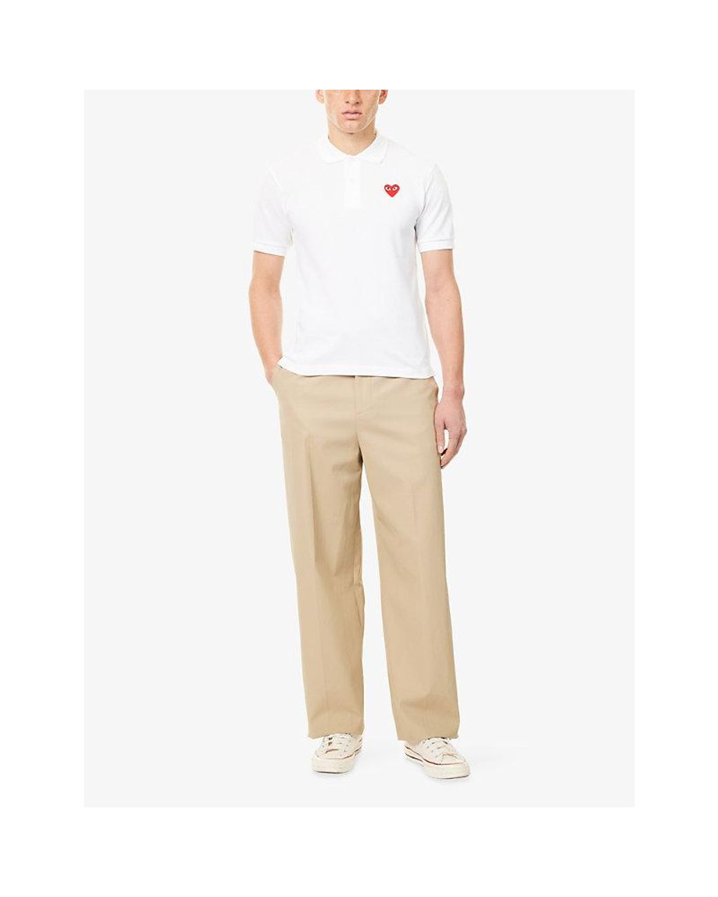 COMME DES GARÇONS PLAY White Heart-Appliqué Cotton Polo Shirt for men