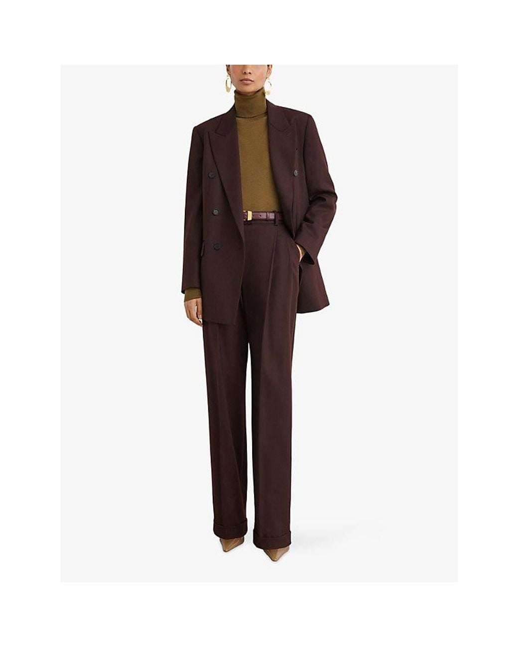 Reiss Brown Liesel Wide-Leg Wool-Blend Trousers