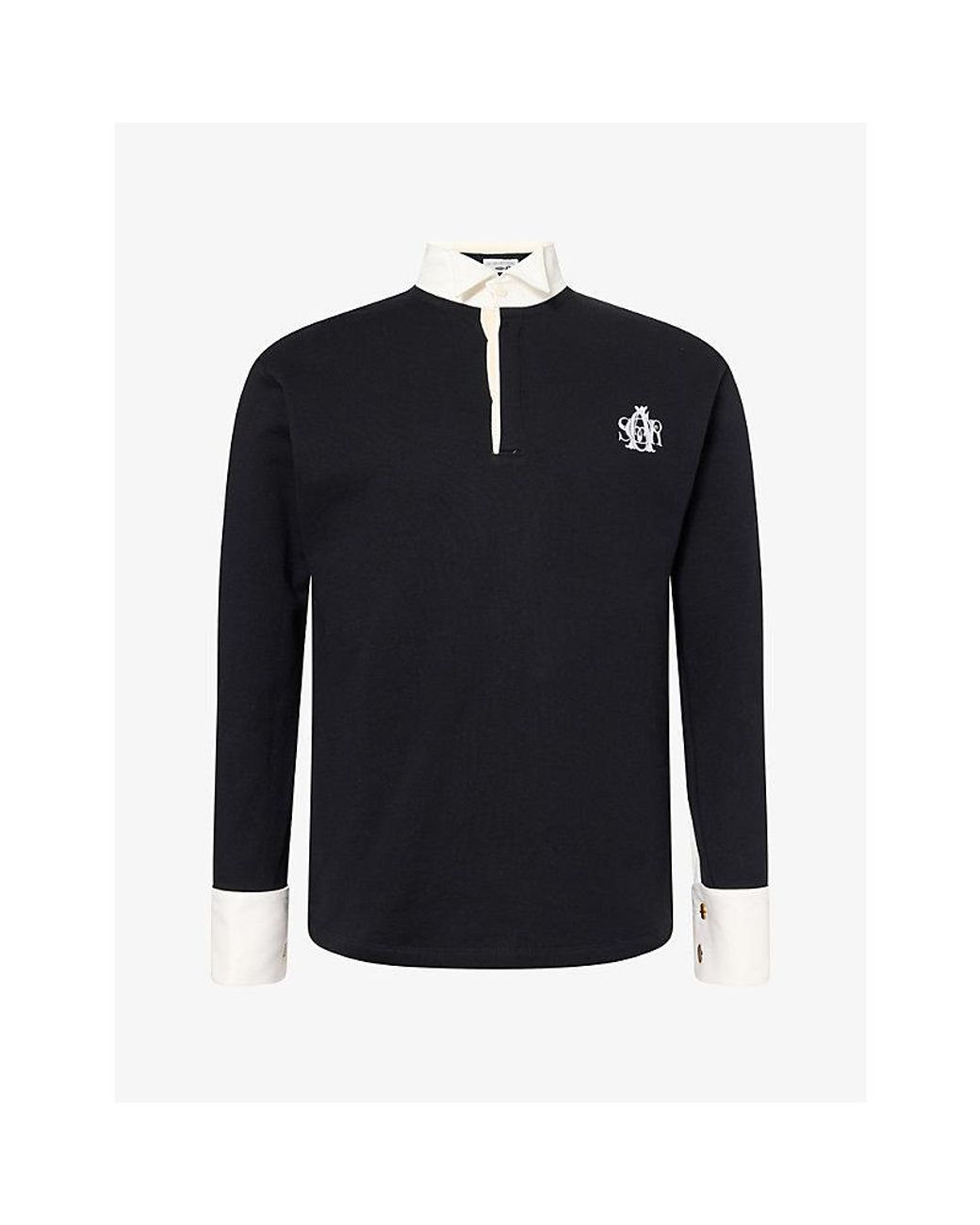 Oscar Ouyang Blue French Cuff Cotton Polo Shirt for men