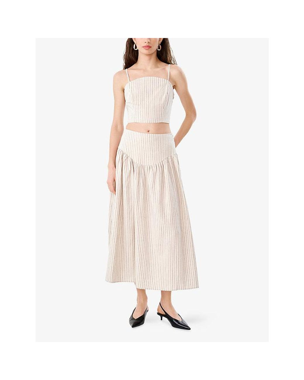 OMNES Natural Lucille Flared Linen-Blend Midi Skirt