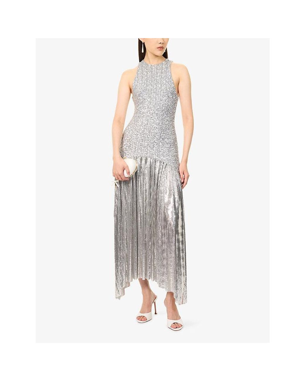 Rabanne Gray Pleated Chainmail Maxi Dress