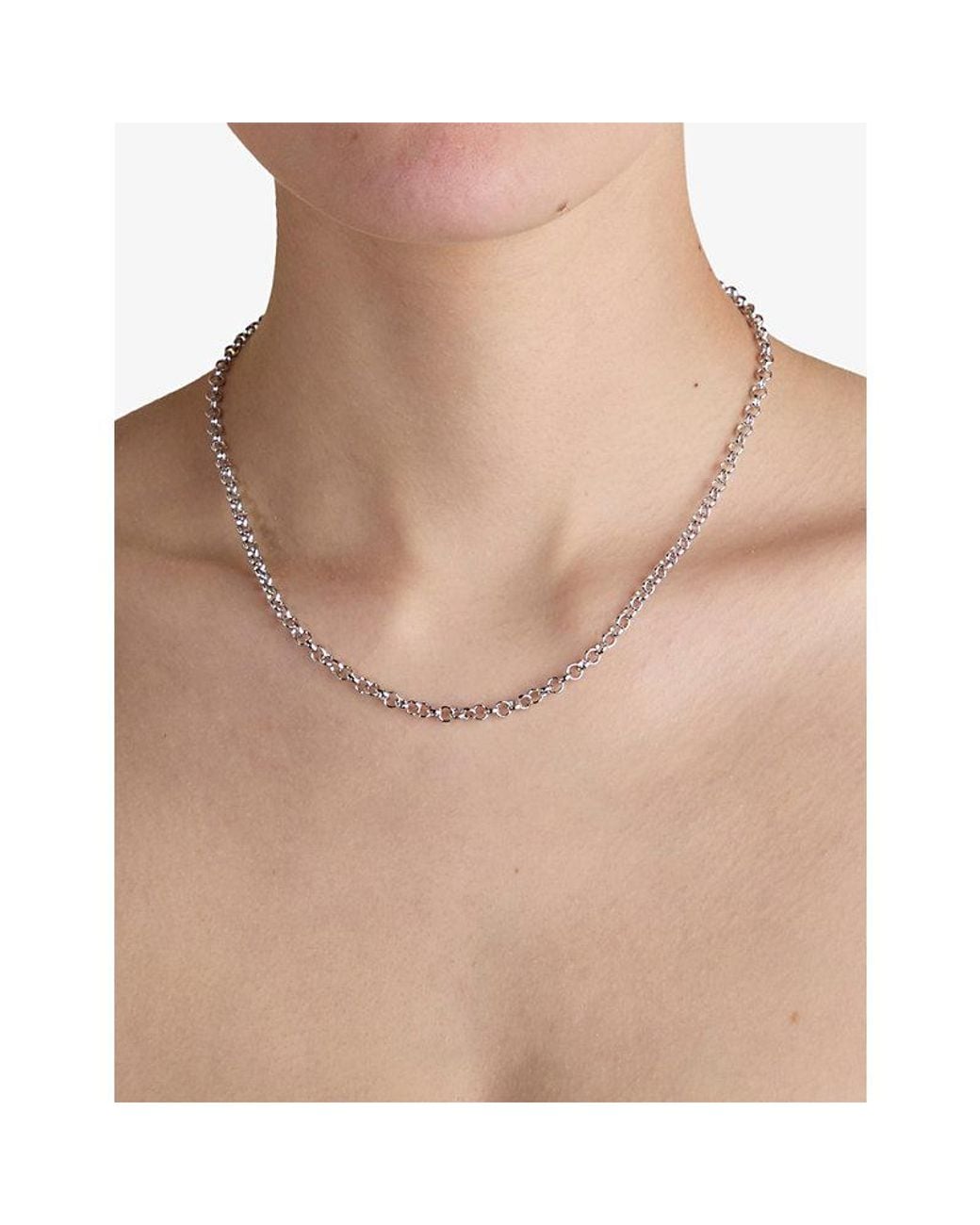 Astrid & Miyu White T-Bar Rhodium-Plated Brass Rolo Chain Necklace