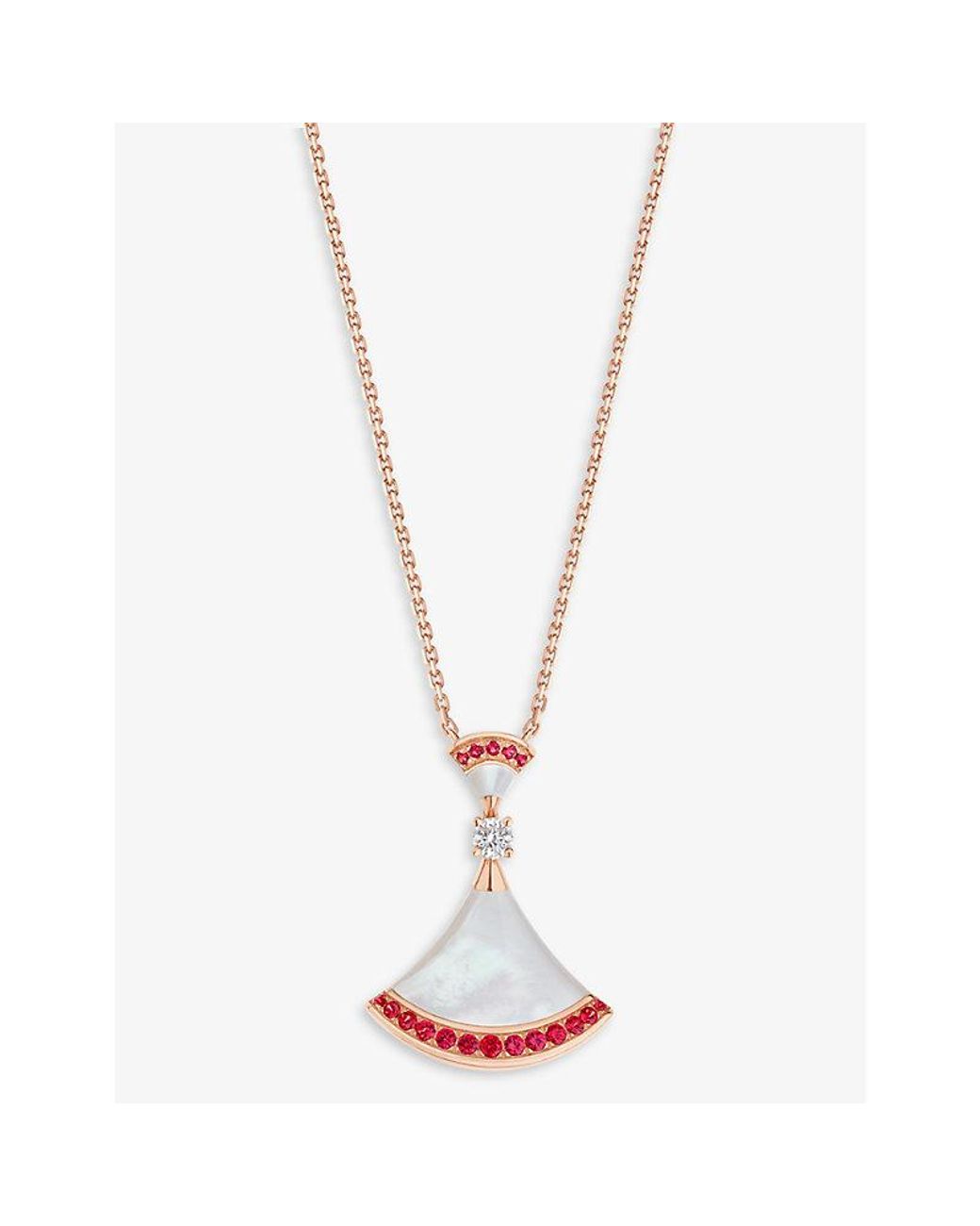 BVLGARI White Divas' Dream 18Ct Rose- Mother-Of-Pearl, Pavé Ruby And 0.1Ct Diamond Pendant Necklace