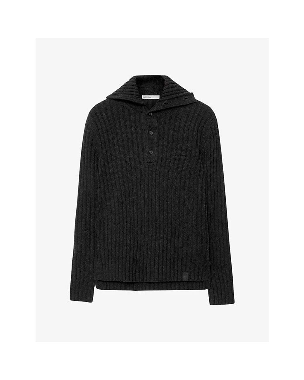 AllSaints Black Liev Funnel-Neck Wool-Blend Jumper for men