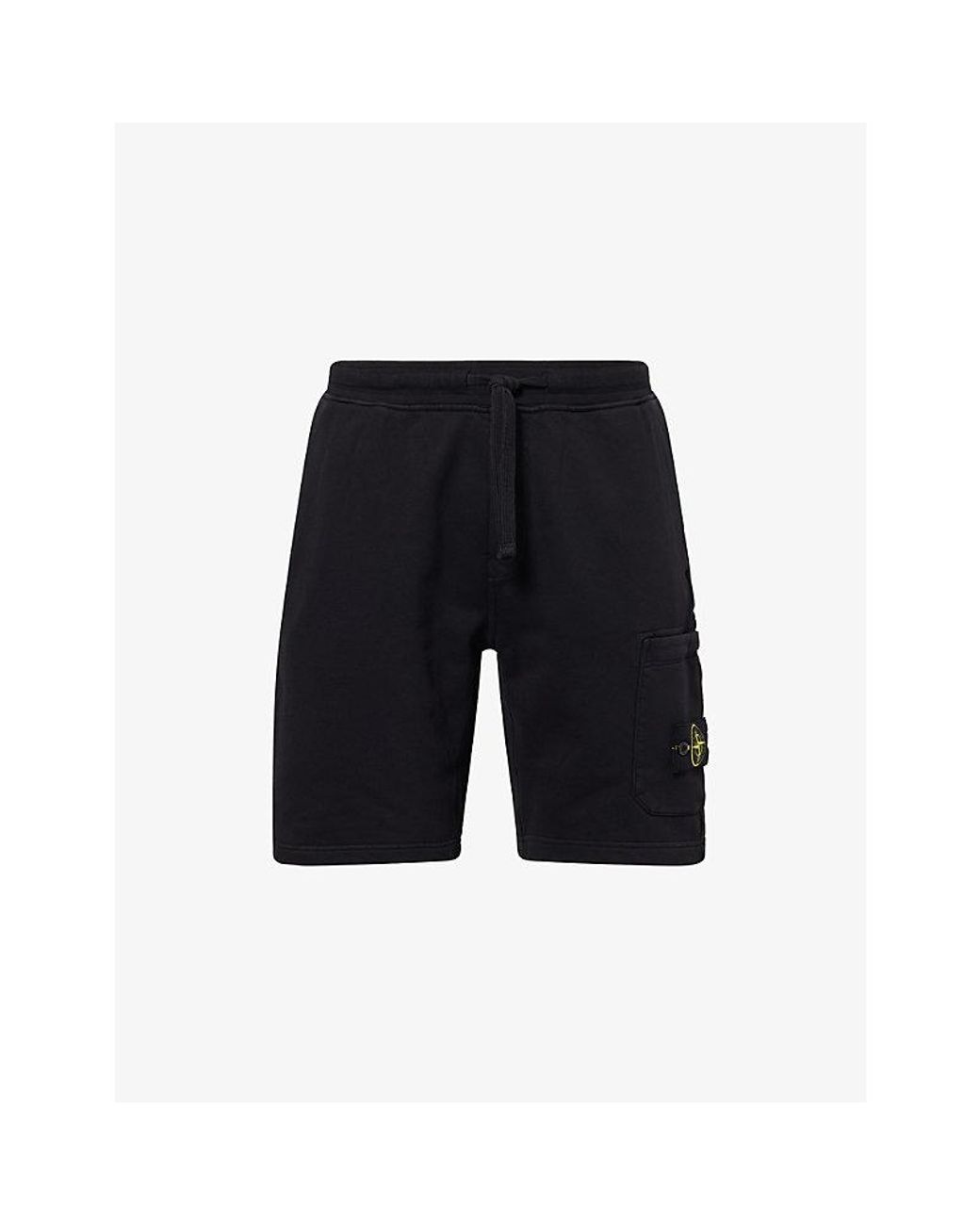 Stone Island Black Compass Badge Fleece Cotton-Jersey Sweat Shorts for men