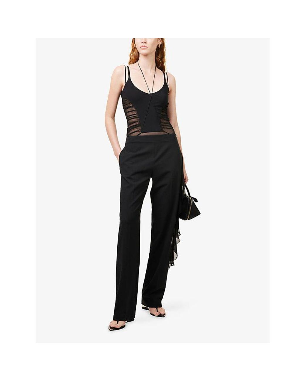 Nensi Dojaka Black Sheer-Panel Sleeveless Stretch-Woven Bodysuit