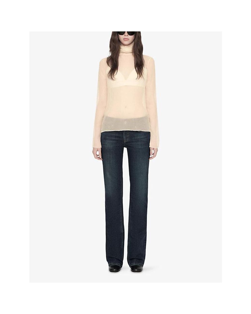 AllSaints White Kumi High-Neck Long-Sleeve Silk Top