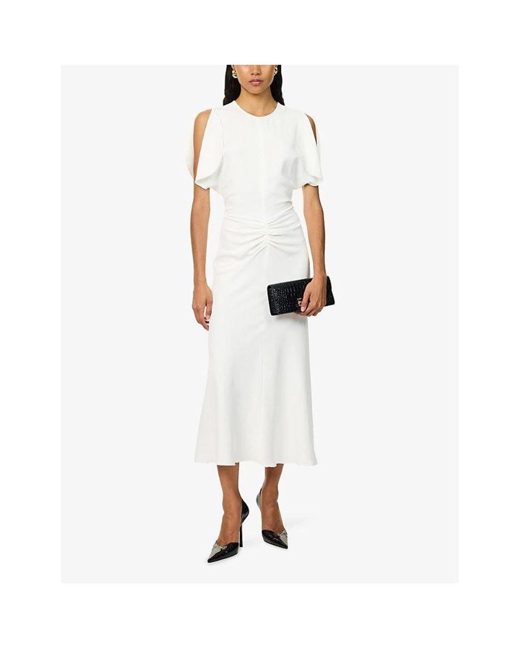 Victoria Beckham White Bela Split-Sleeves Woven Midi Dress