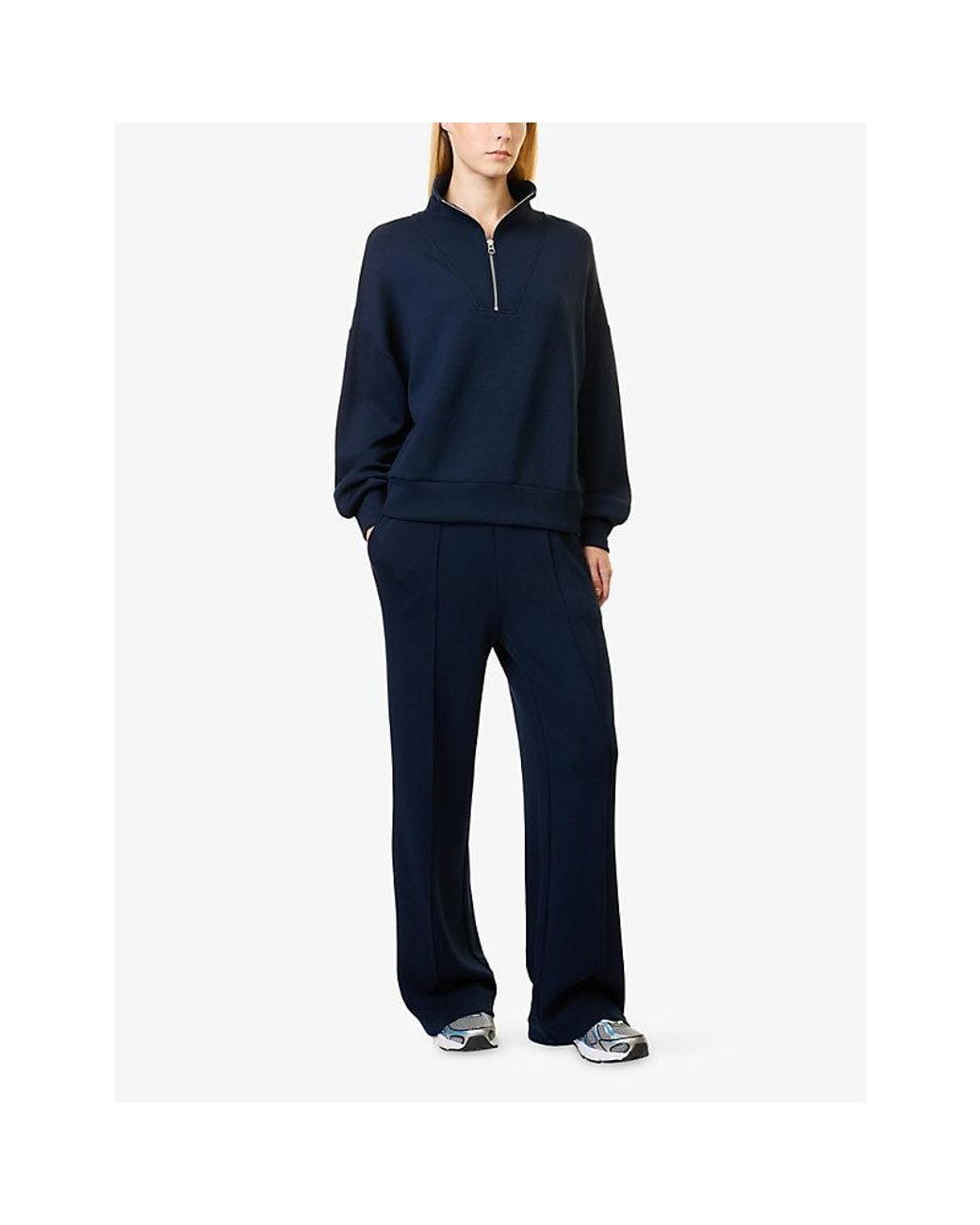 Varley Blue Doublesoft Hawley Half-Zip Stretch-Woven Jumper