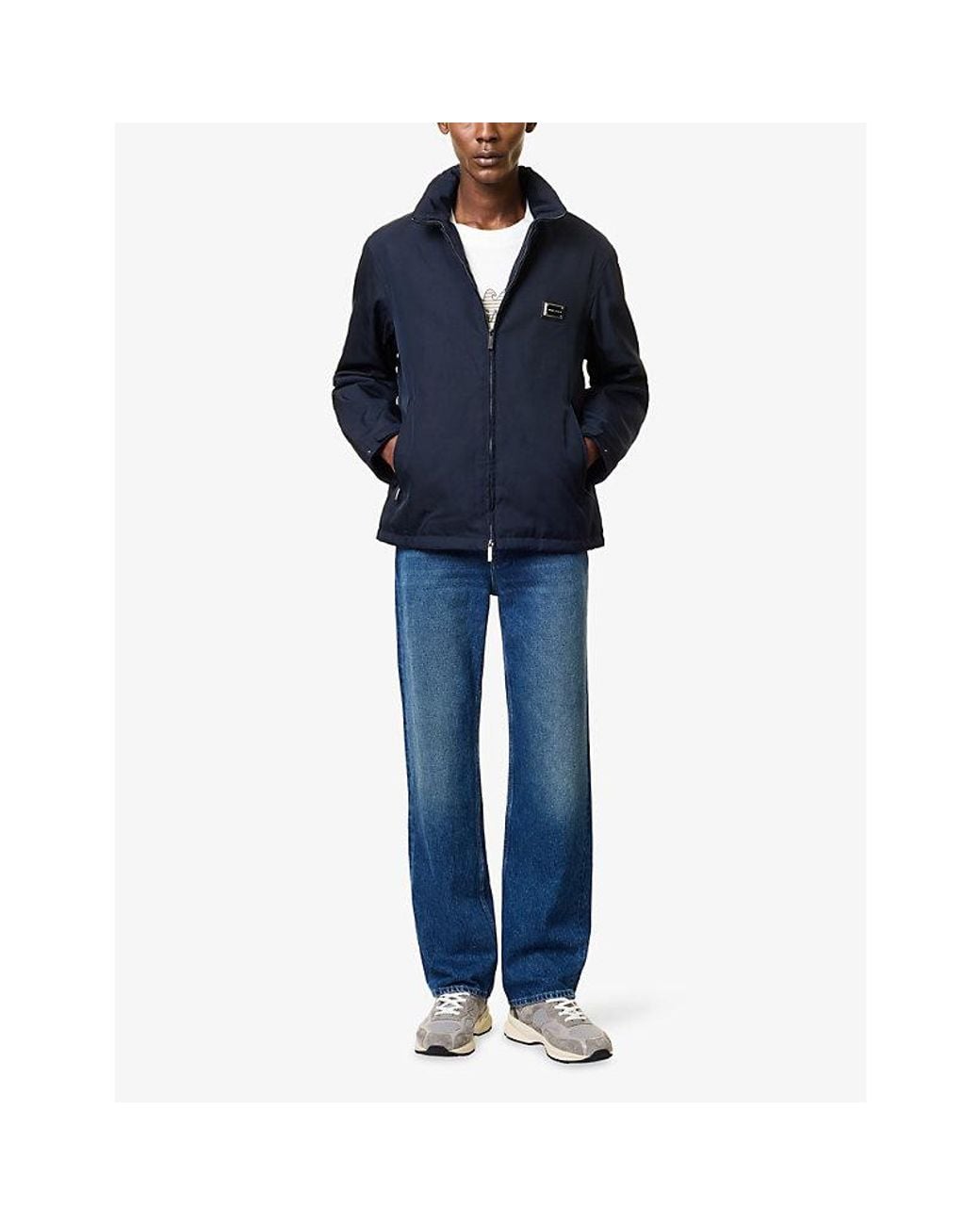 Emporio Armani Blue Placket Log-Sleeve Shell Jacket for men
