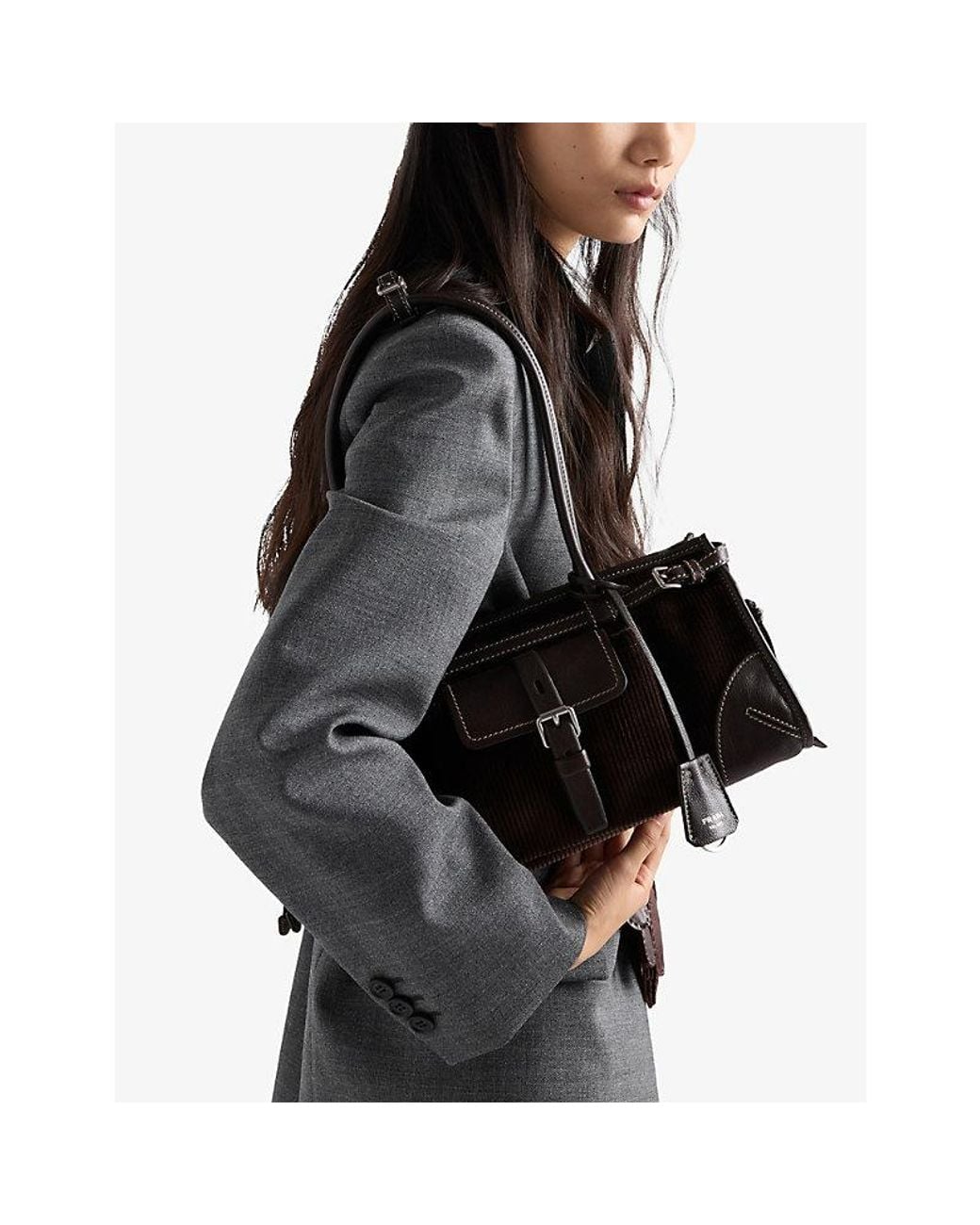 Prada Black Bonnie Medium Corduroy And Leather Shoulder Bag