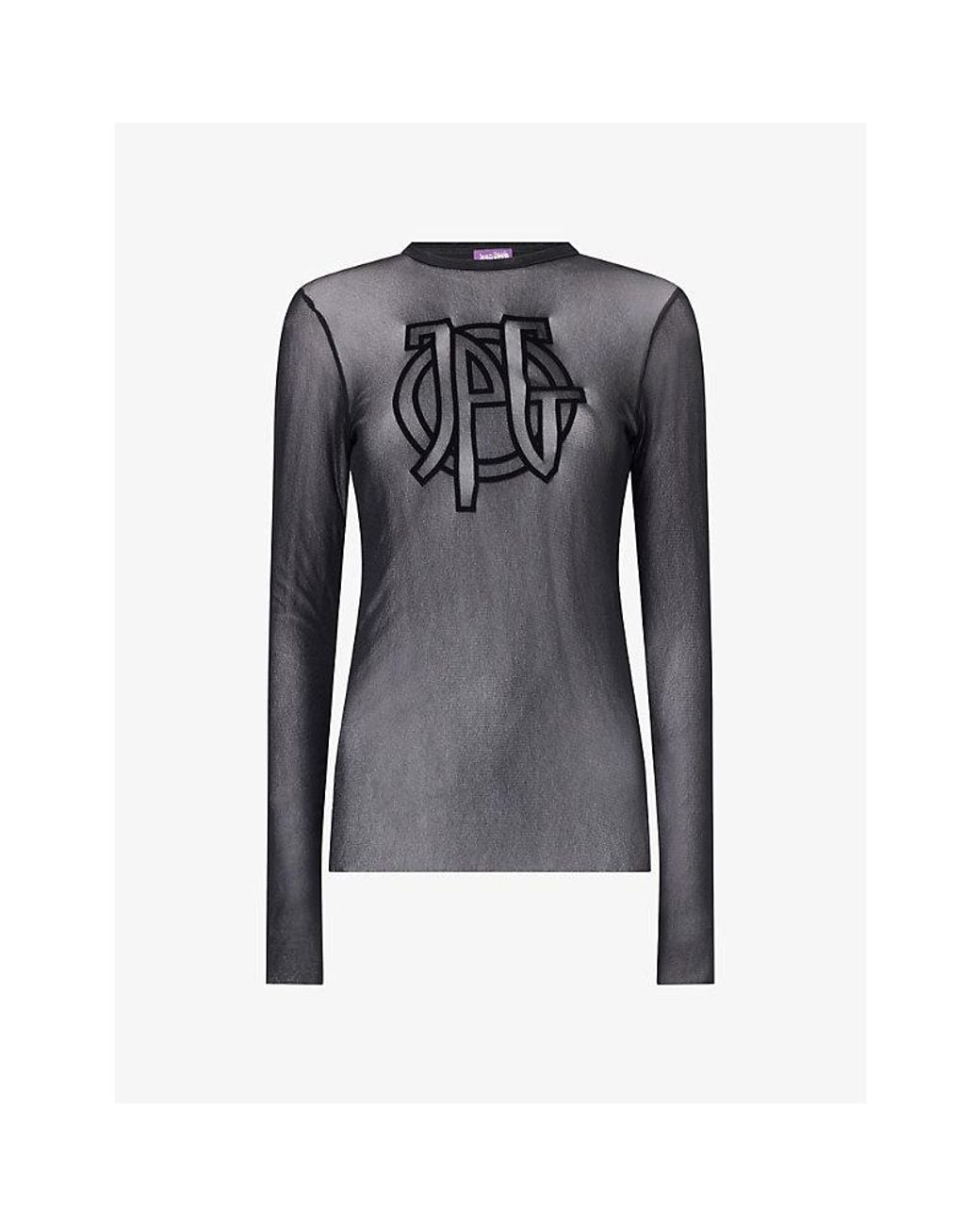 Jean Paul Gaultier Black Sheer Jpg Logo-Print Tulle Top