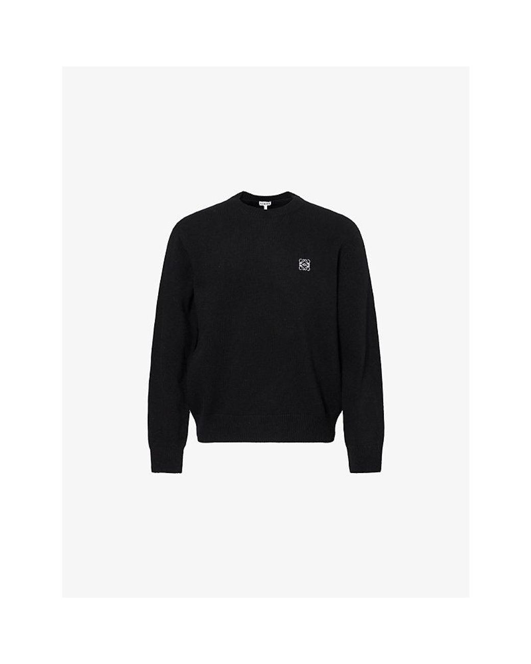 Loewe Black Anagram-Embroidery Crewneck Wool Jumper for men
