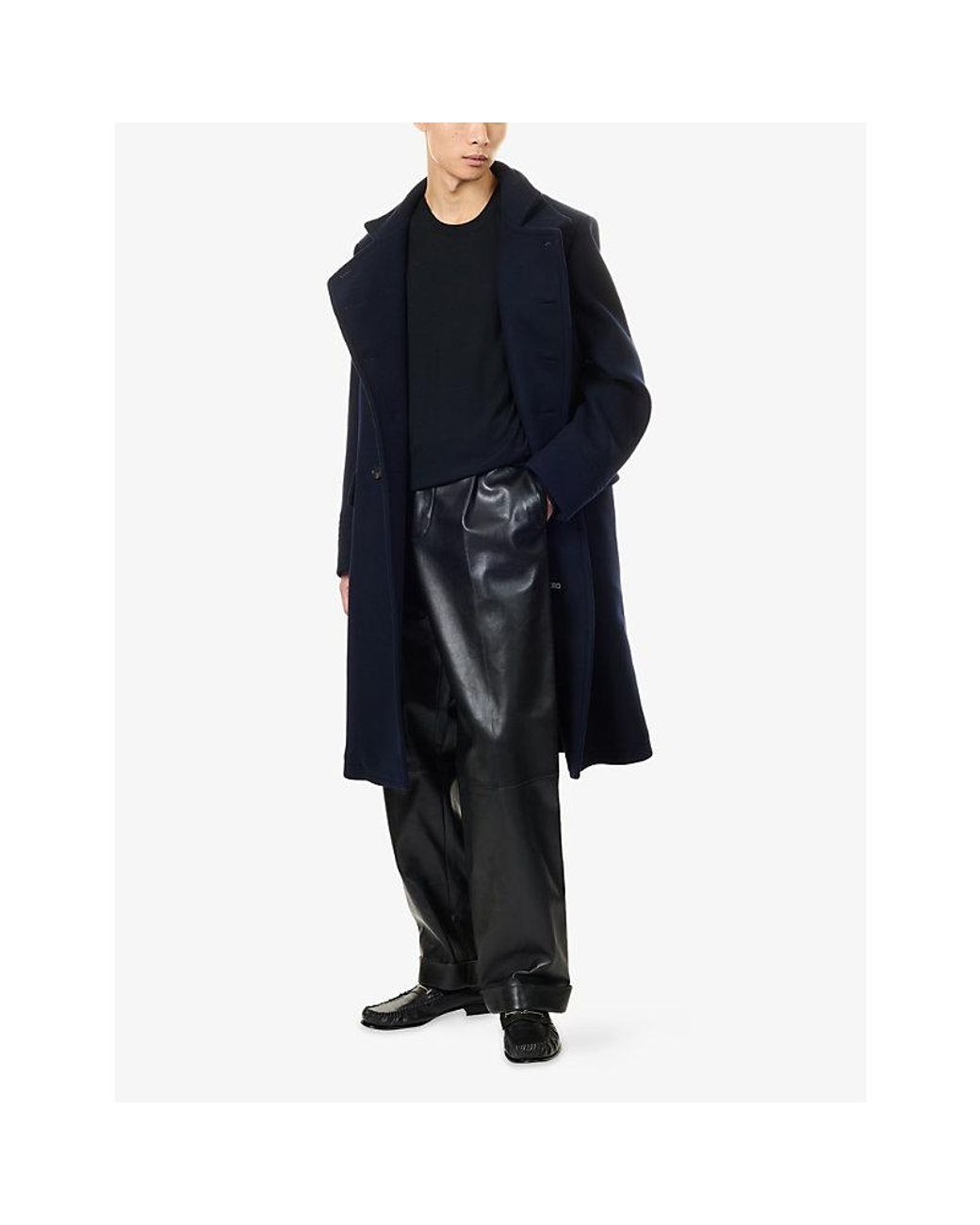 Tom Ford Blue Double-Breasted Wool-Felt Military Coat for men
